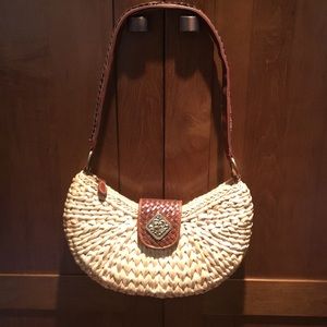 Straw leather strap handbag